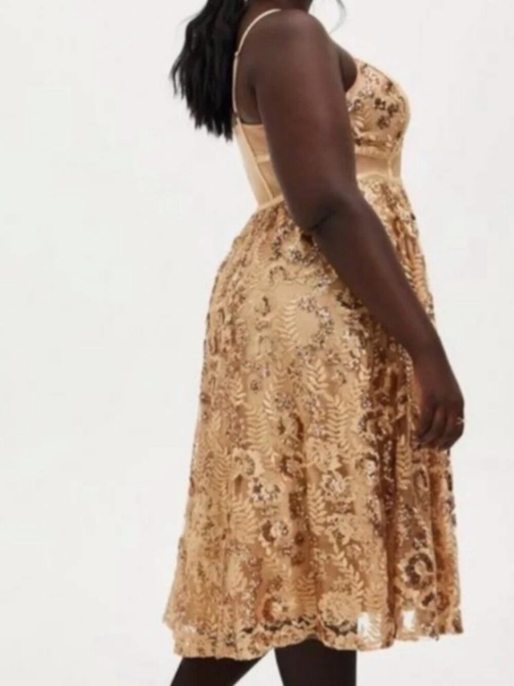 NWT Torrid Gold Sequin & Embroidered Mesh Bustier Midi Dress – Size 16 - Picture 4 of 6